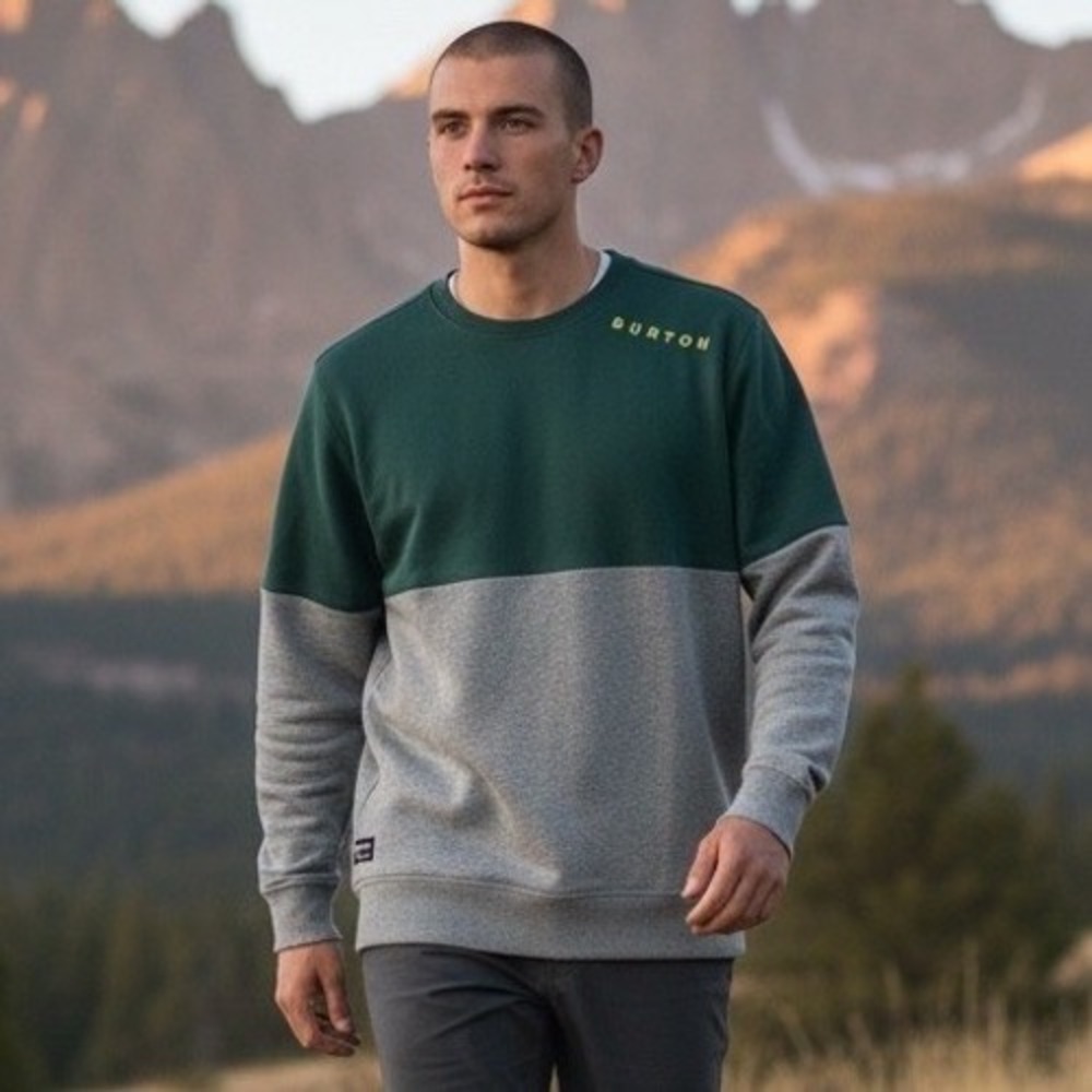 Burton Mens‎ Colorblock Crewneck Sweatshirt Green Gray Logo Pullover Large EUC